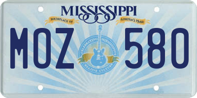 MS license plate MOZ580