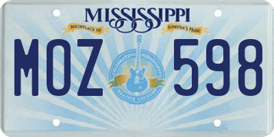 MS license plate MOZ598