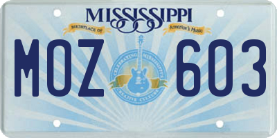 MS license plate MOZ603