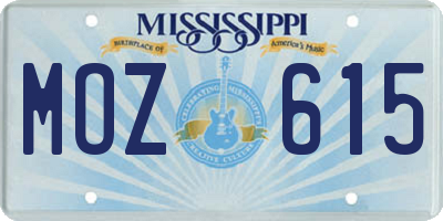 MS license plate MOZ615