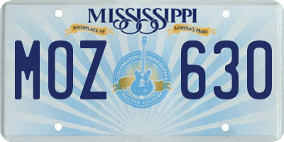 MS license plate MOZ630