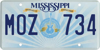 MS license plate MOZ734