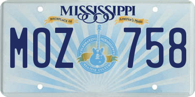MS license plate MOZ758