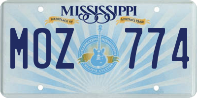 MS license plate MOZ774