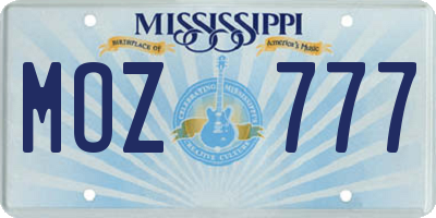 MS license plate MOZ777