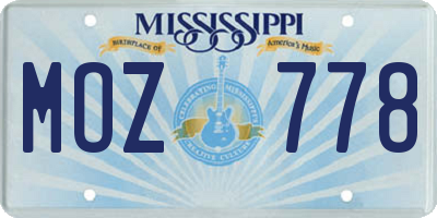 MS license plate MOZ778