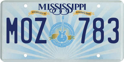 MS license plate MOZ783