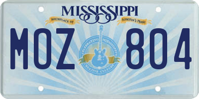 MS license plate MOZ804