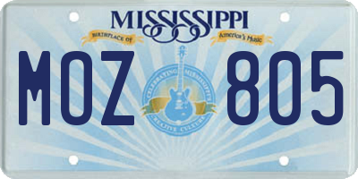 MS license plate MOZ805
