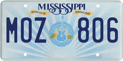 MS license plate MOZ806