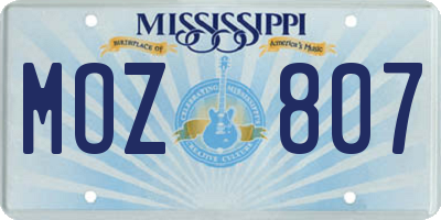 MS license plate MOZ807