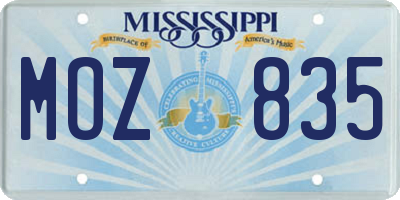 MS license plate MOZ835