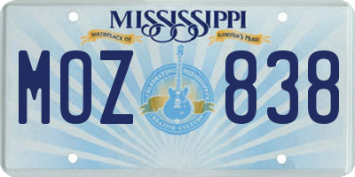 MS license plate MOZ838