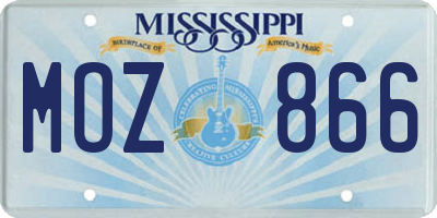MS license plate MOZ866