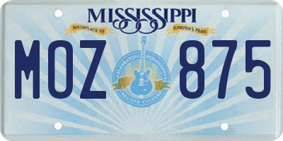 MS license plate MOZ875