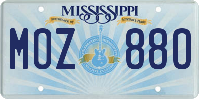 MS license plate MOZ880