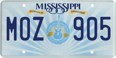MS license plate MOZ905