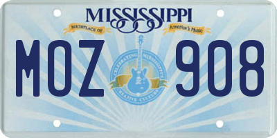 MS license plate MOZ908