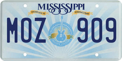 MS license plate MOZ909