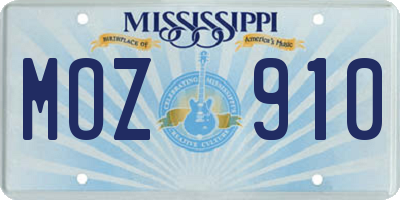 MS license plate MOZ910