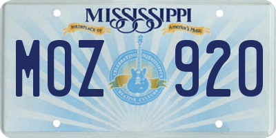 MS license plate MOZ920