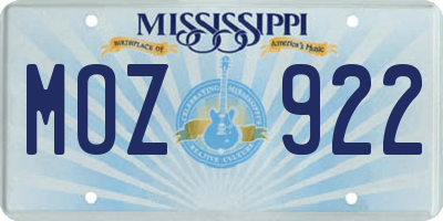 MS license plate MOZ922