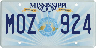 MS license plate MOZ924