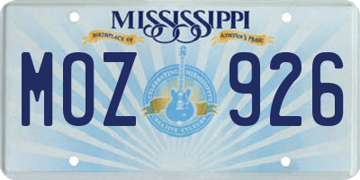 MS license plate MOZ926