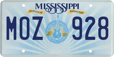 MS license plate MOZ928