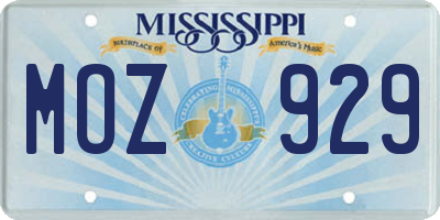 MS license plate MOZ929