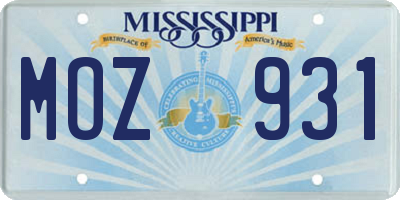 MS license plate MOZ931