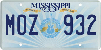 MS license plate MOZ932