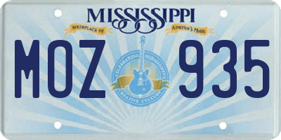 MS license plate MOZ935