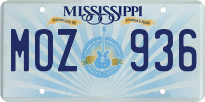 MS license plate MOZ936