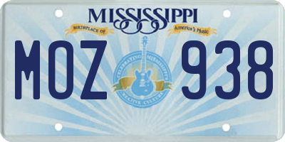 MS license plate MOZ938