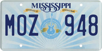 MS license plate MOZ948