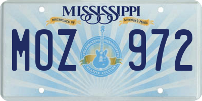 MS license plate MOZ972