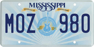 MS license plate MOZ980
