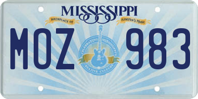 MS license plate MOZ983