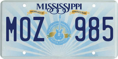 MS license plate MOZ985