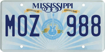 MS license plate MOZ988