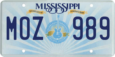 MS license plate MOZ989