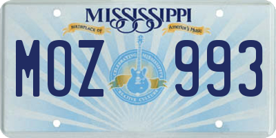 MS license plate MOZ993