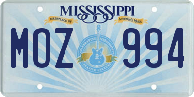 MS license plate MOZ994
