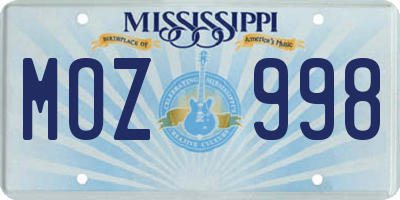 MS license plate MOZ998