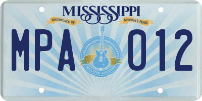 MS license plate MPA012