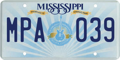 MS license plate MPA039