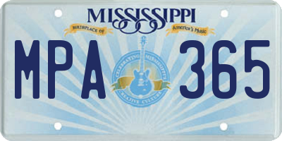 MS license plate MPA365