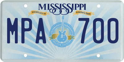 MS license plate MPA700