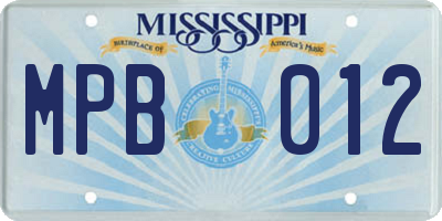 MS license plate MPB012